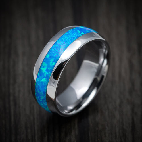 Ember XVI - Tungsten Men's Wedding Ring with Opal Inlay - view 3 - Nura Lab