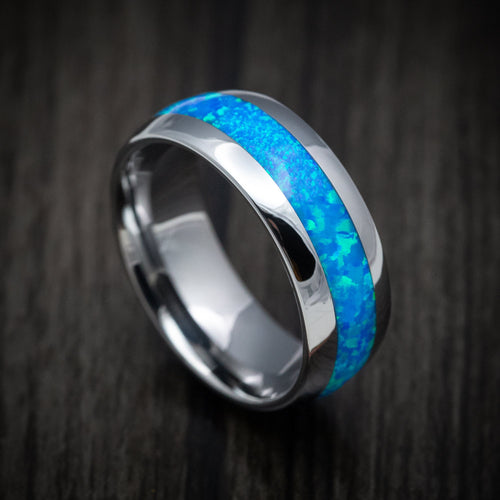 Ember XVI - Tungsten Men's Wedding Ring with Opal Inlay - Nura Lab