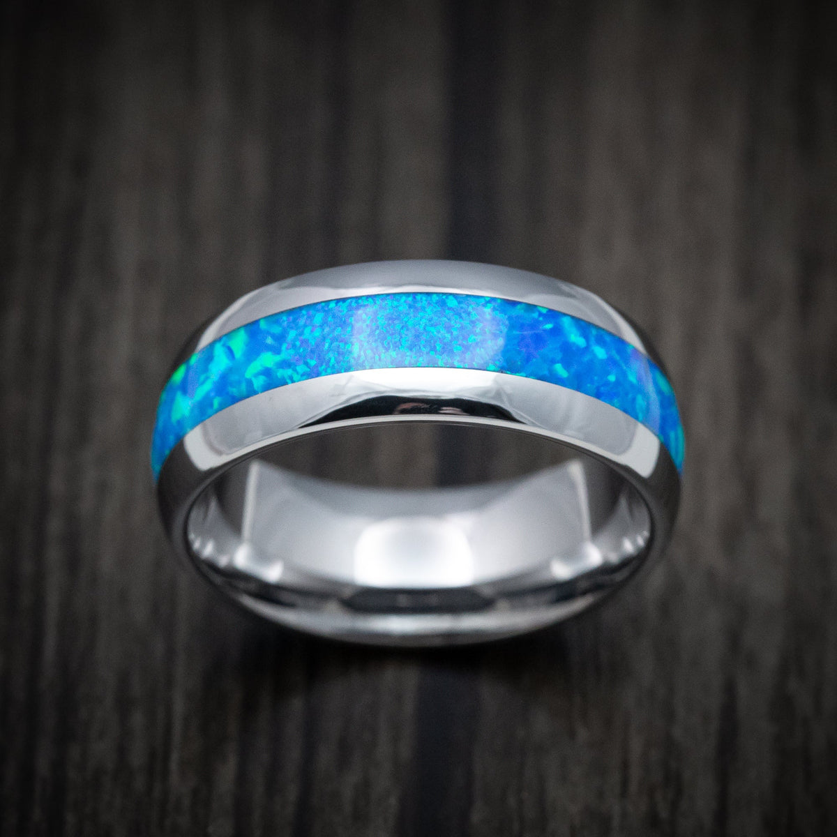 Ember XVI - Tungsten Men's Wedding Ring with Opal Inlay - view 2 - Nura Lab