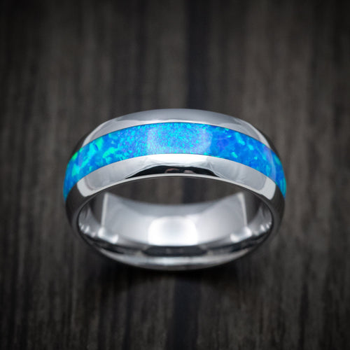 Ember XVI - Tungsten Men's Wedding Ring with Opal Inlay - view 2 - Nura Lab