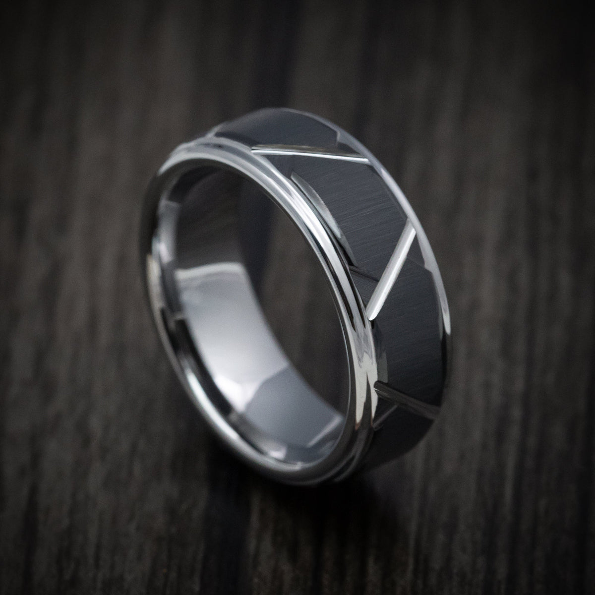 North XVI - Tungsten and Black Tungsten Geometric Pattern Men's Wedding Ring - Nura Lab