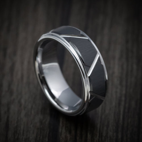 North XVI - Tungsten and Black Tungsten Geometric Pattern Men's Wedding Ring - Nura Lab