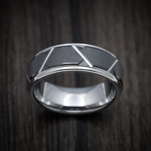 North XVI - Tungsten and Black Tungsten Geometric Pattern Men's Wedding Ring - view 2 - Nura Lab