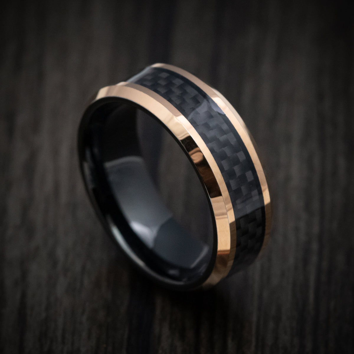 Cedar XIV - Golden and Black Tungsten Men's Wedding Ring with Carbon Fiber Inlay - Nura Lab