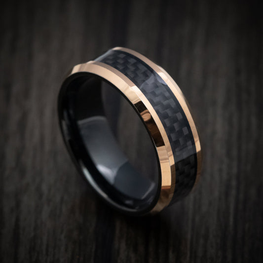 Cedar XIV - Golden and Black Tungsten Men's Wedding Ring with Carbon Fiber Inlay - Nura Lab