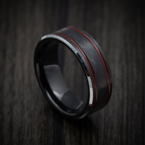 Resolute XV - Black Tungsten Men's Wedding Ring with Red Line Inlays - Nura Lab