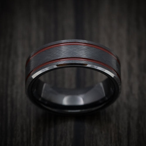 Resolute XV - Black Tungsten Men's Wedding Ring with Red Line Inlays - view 2 - Nura Lab