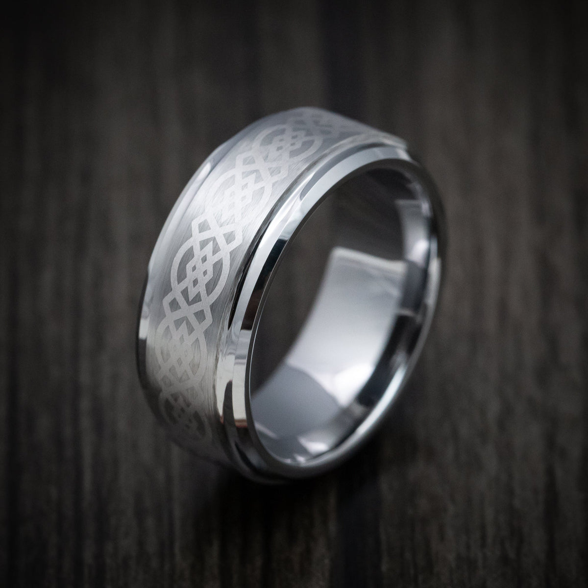 Crest XV - Tungsten Men's Wedding Ring with Celtic Knot Pattern - view 3 - Nura Lab