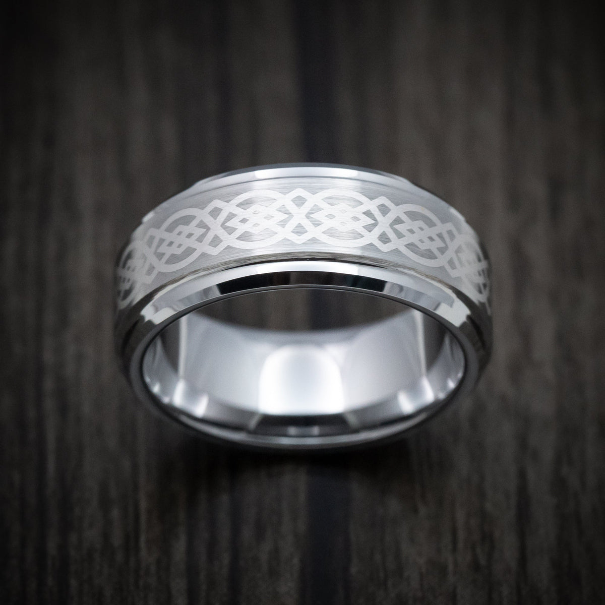 Crest XV - Tungsten Men's Wedding Ring with Celtic Knot Pattern - view 2 - Nura Lab