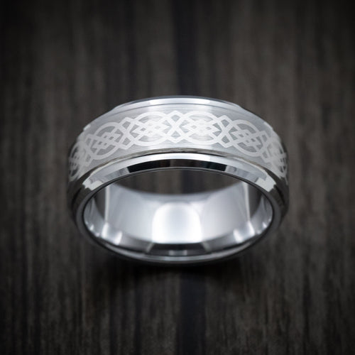 Crest XV - Tungsten Men's Wedding Ring with Celtic Knot Pattern - view 2 - Nura Lab