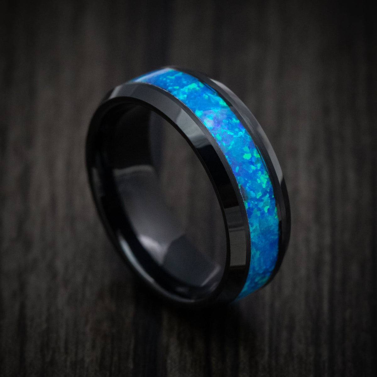 Iron XV - Black Tungsten Men's Wedding Ring with Opal Inlay - Nura Lab