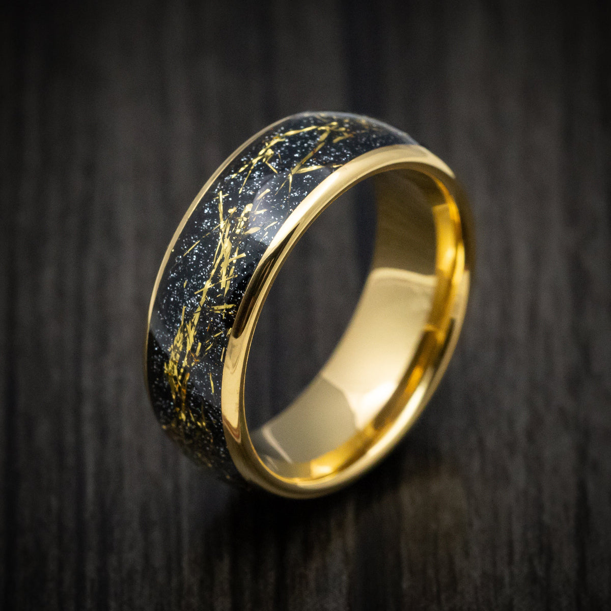Kodiak XV - Golden Tungsten Men's Wedding Ring with Black and Gold Galaxy Inlay - view 3 - Nura Lab