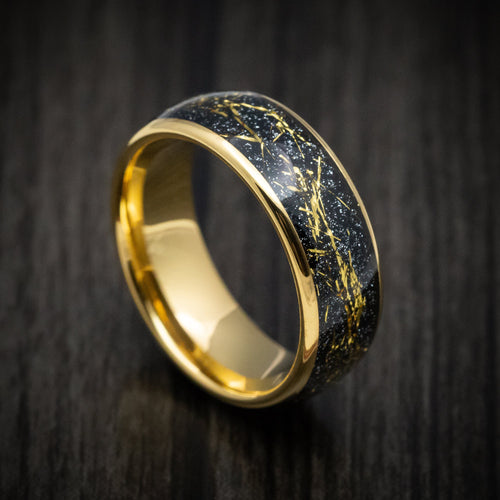 Kodiak XV - Golden Tungsten Men's Wedding Ring with Black and Gold Galaxy Inlay - Nura Lab