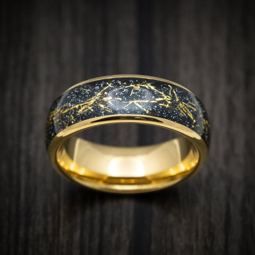 Kodiak XV - Golden Tungsten Men's Wedding Ring with Black and Gold Galaxy Inlay - view 2 - Nura Lab