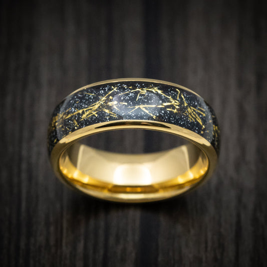 Kodiak XV - Golden Tungsten Men's Wedding Ring with Black and Gold Galaxy Inlay - view 2 - Nura Lab