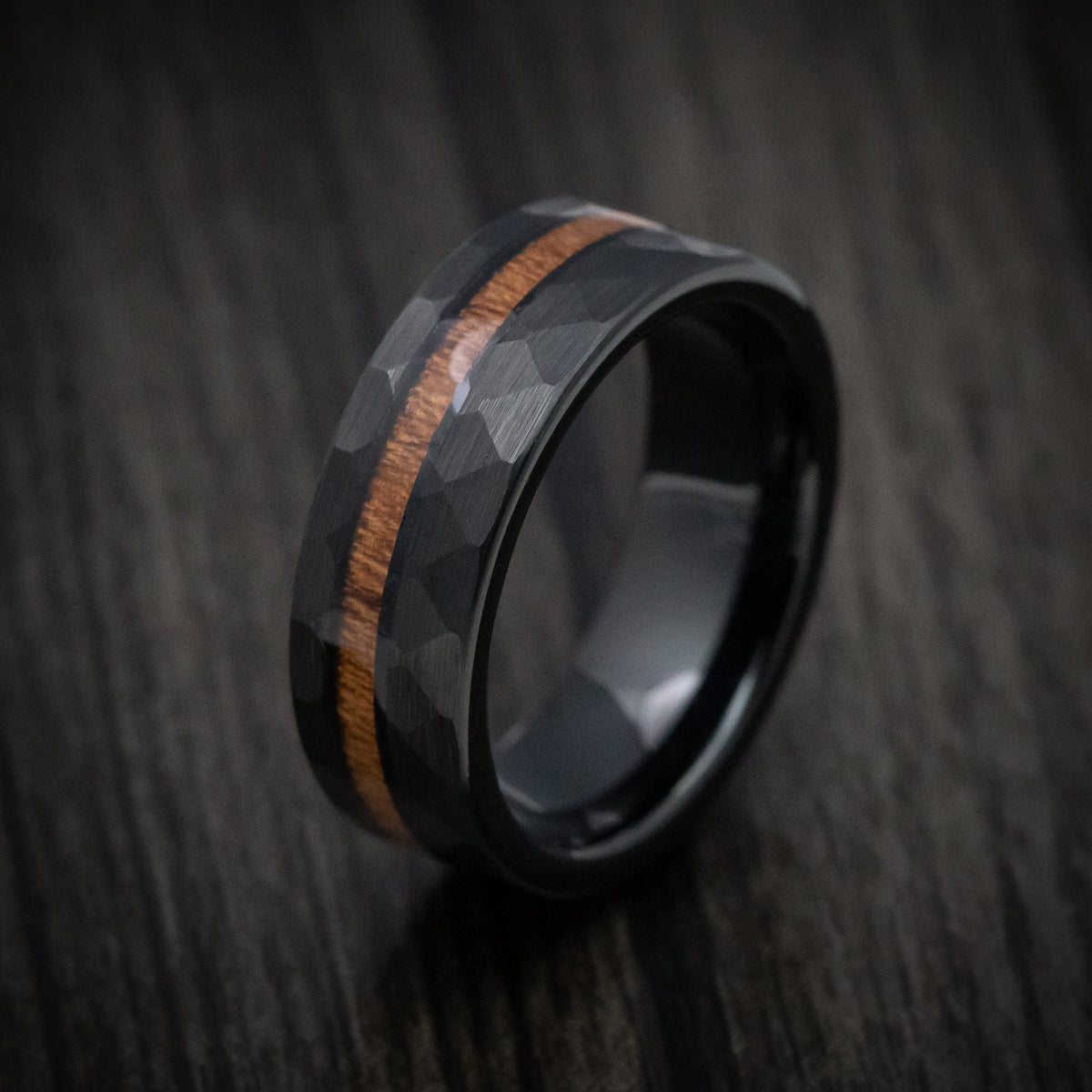 Endeavour XII - Black Tungsten Men's Wedding Ring with Koa Wood Inlay - view 3 - Nura Lab