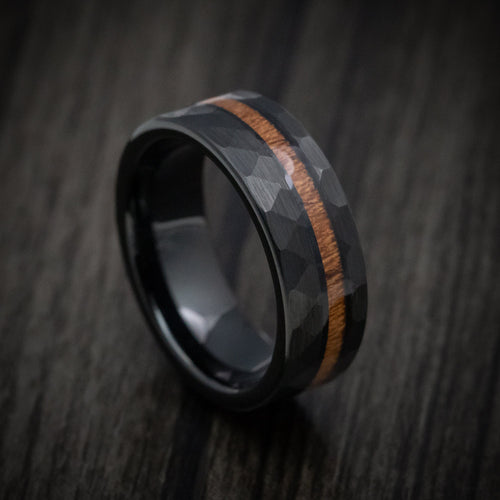 Endeavour XII - Black Tungsten Men's Wedding Ring with Koa Wood Inlay - Nura Lab
