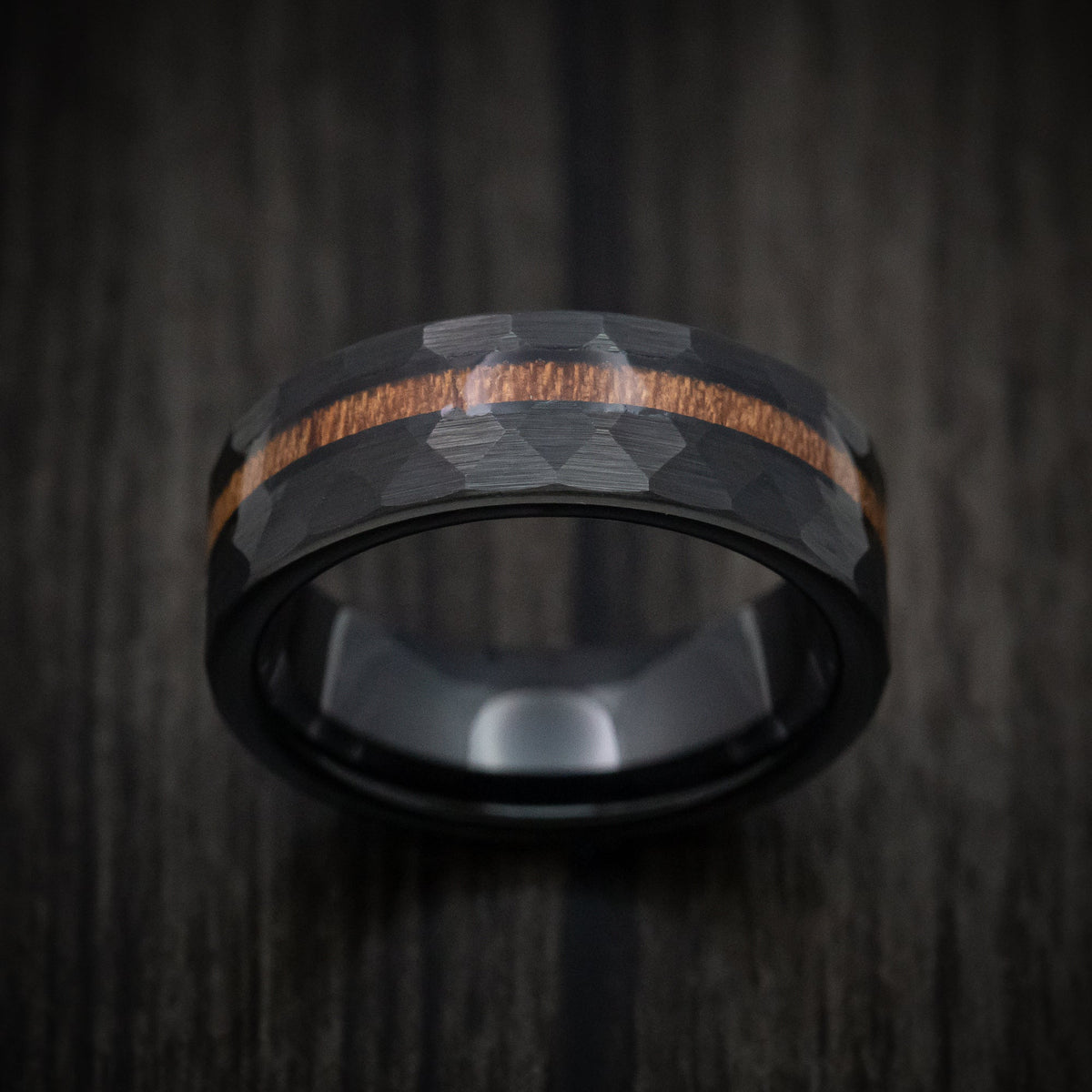 Endeavour XII - Black Tungsten Men's Wedding Ring with Koa Wood Inlay - view 2 - Nura Lab