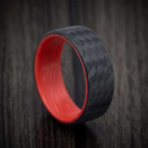 Achilles XIV - Carbon Fiber Men's Wedding Ring with Red Glow Sleeve - Nura Lab