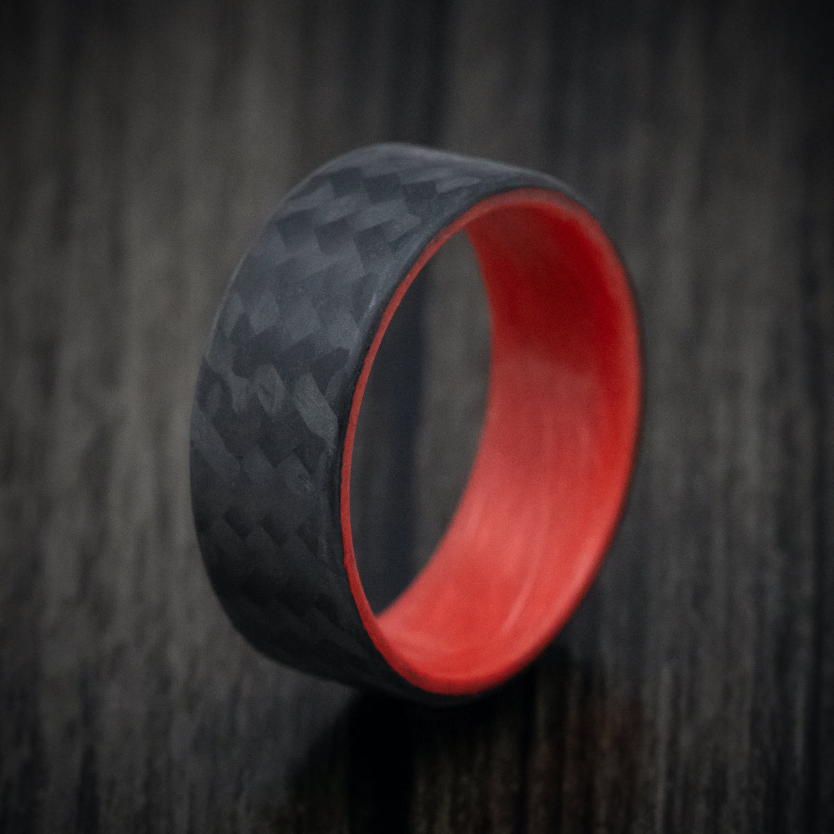 Achilles XIV - Carbon Fiber Men's Wedding Ring with Red Glow Sleeve - view 4 - Nura Lab