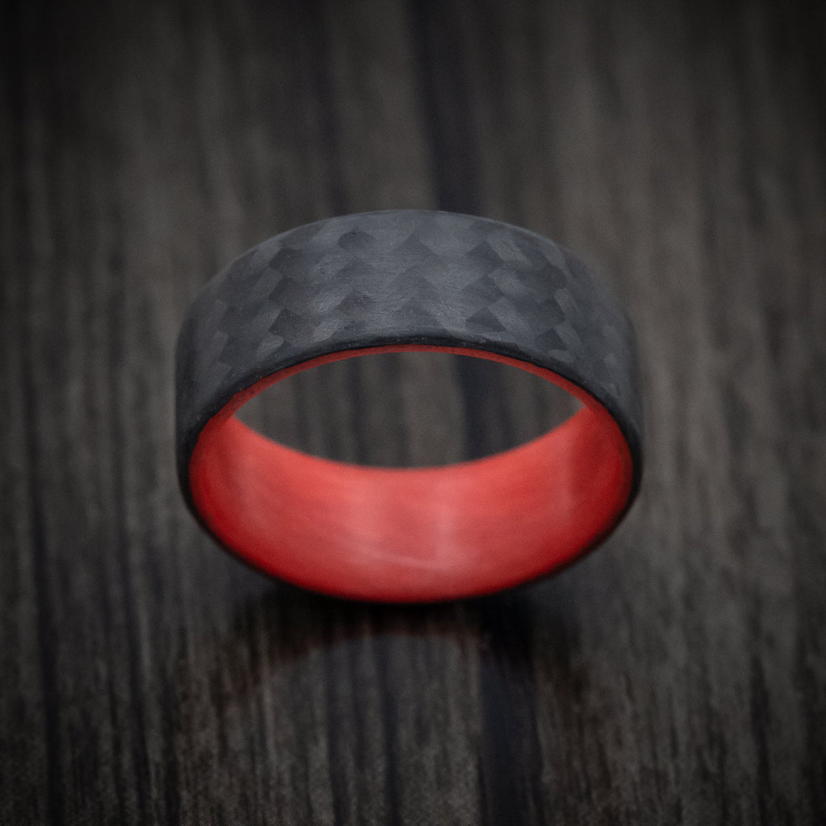 Achilles XIV - Carbon Fiber Men's Wedding Ring with Red Glow Sleeve - view 2 - Nura Lab
