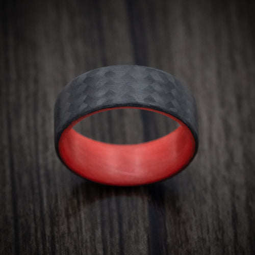Achilles XIV - Carbon Fiber Men's Wedding Ring with Red Glow Sleeve - view 2 - Nura Lab