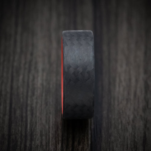 Achilles XIV - Carbon Fiber Men's Wedding Ring with Red Glow Sleeve - view 3 - Nura Lab