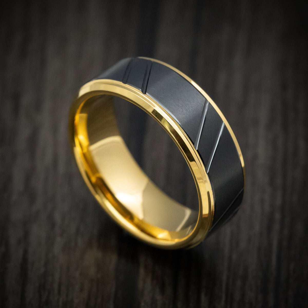 Ridge XVI - Golden Tungsten Men's Wedding Ring with Black Tungsten Inlay - Nura Lab