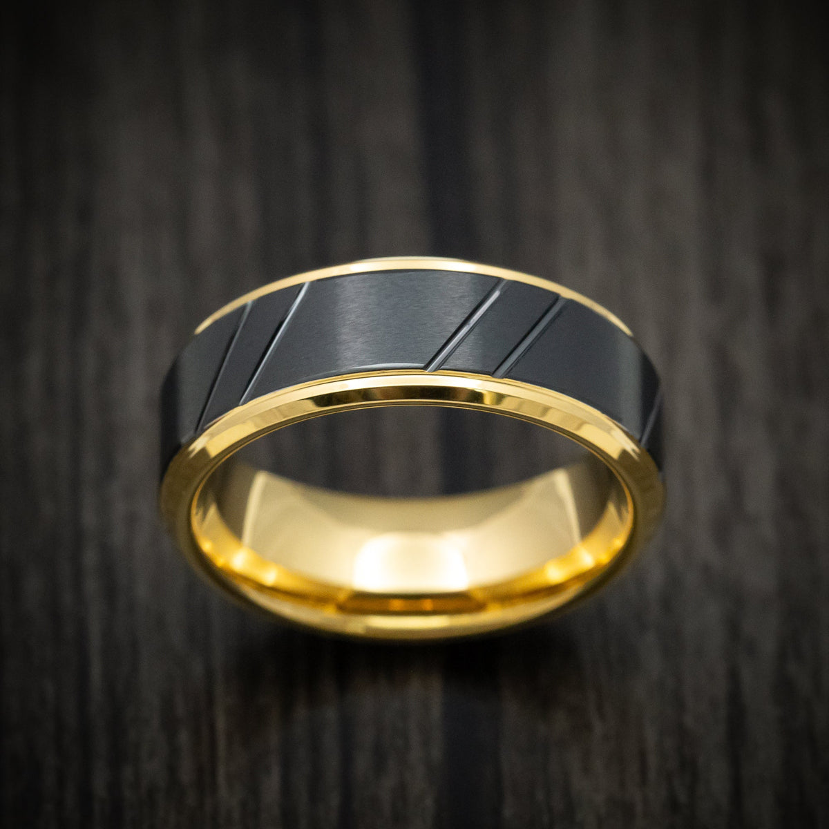 Ridge XVI - Golden Tungsten Men's Wedding Ring with Black Tungsten Inlay - view 2 - Nura Lab