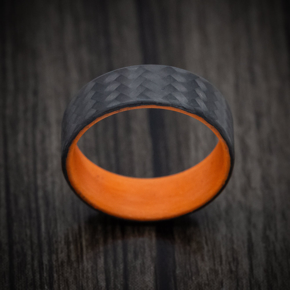 Evernorth XIV - Carbon Fiber Men's Wedding Ring with Orange Glow Sleeve - view 2 - Nura Lab