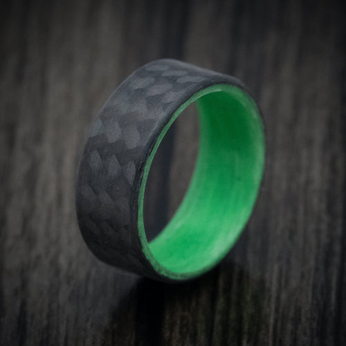 Crest XIV - Carbon Fiber Men's Wedding Ring with Green Glow Sleeve - view 4 - Nura Lab
