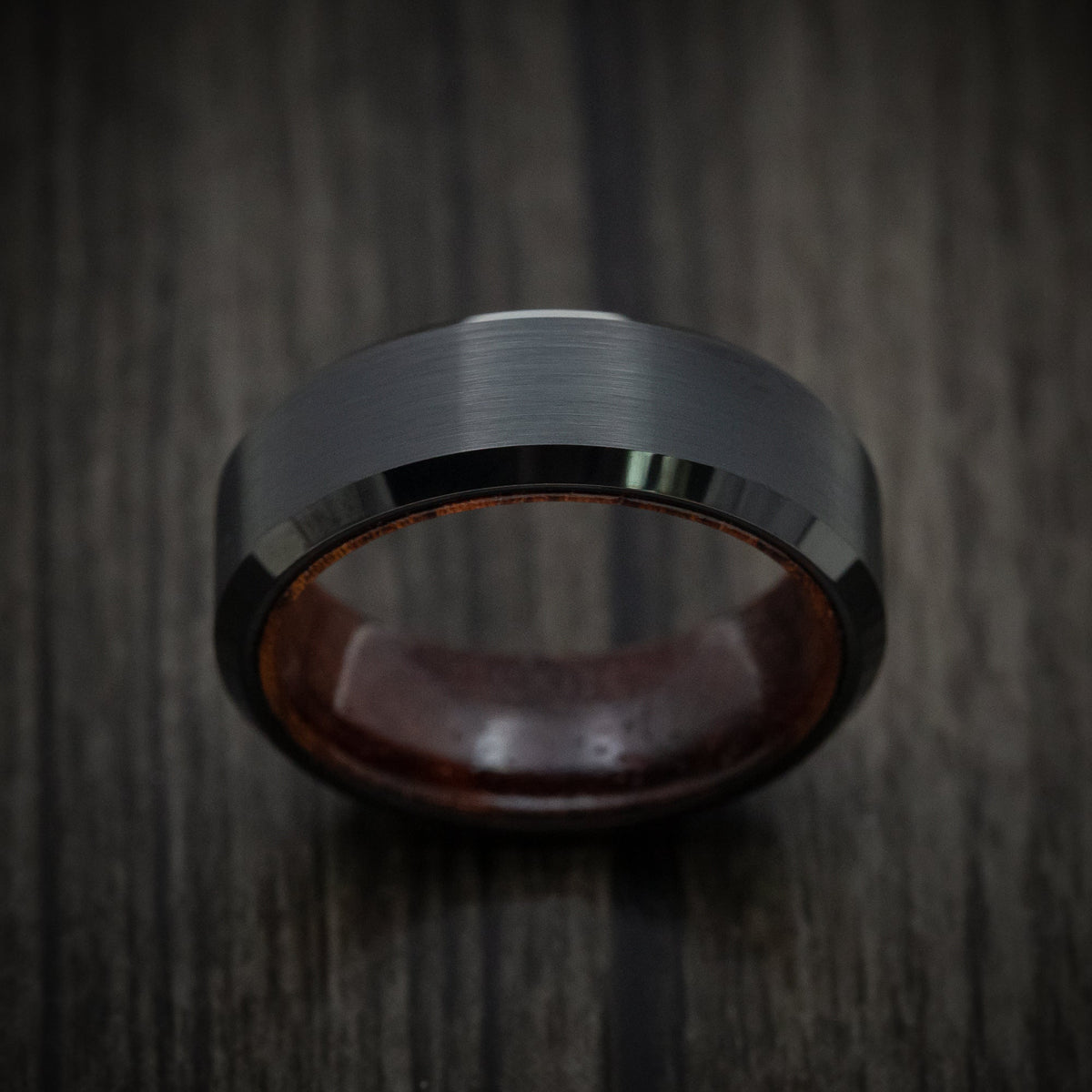 King Henry XII - Black Tungsten Men's Wedding Ring with Sapele Wood Sleeve - view 2 - Nura Lab