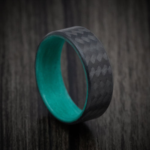 Dynasty XIV - Carbon Fiber Men's Wedding Ring with Teal Glow Sleeve - Nura Lab