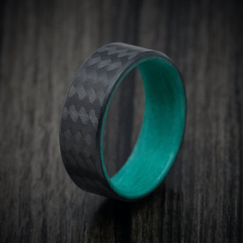 Dynasty XIV - Carbon Fiber Men's Wedding Ring with Teal Glow Sleeve - view 4 - Nura Lab