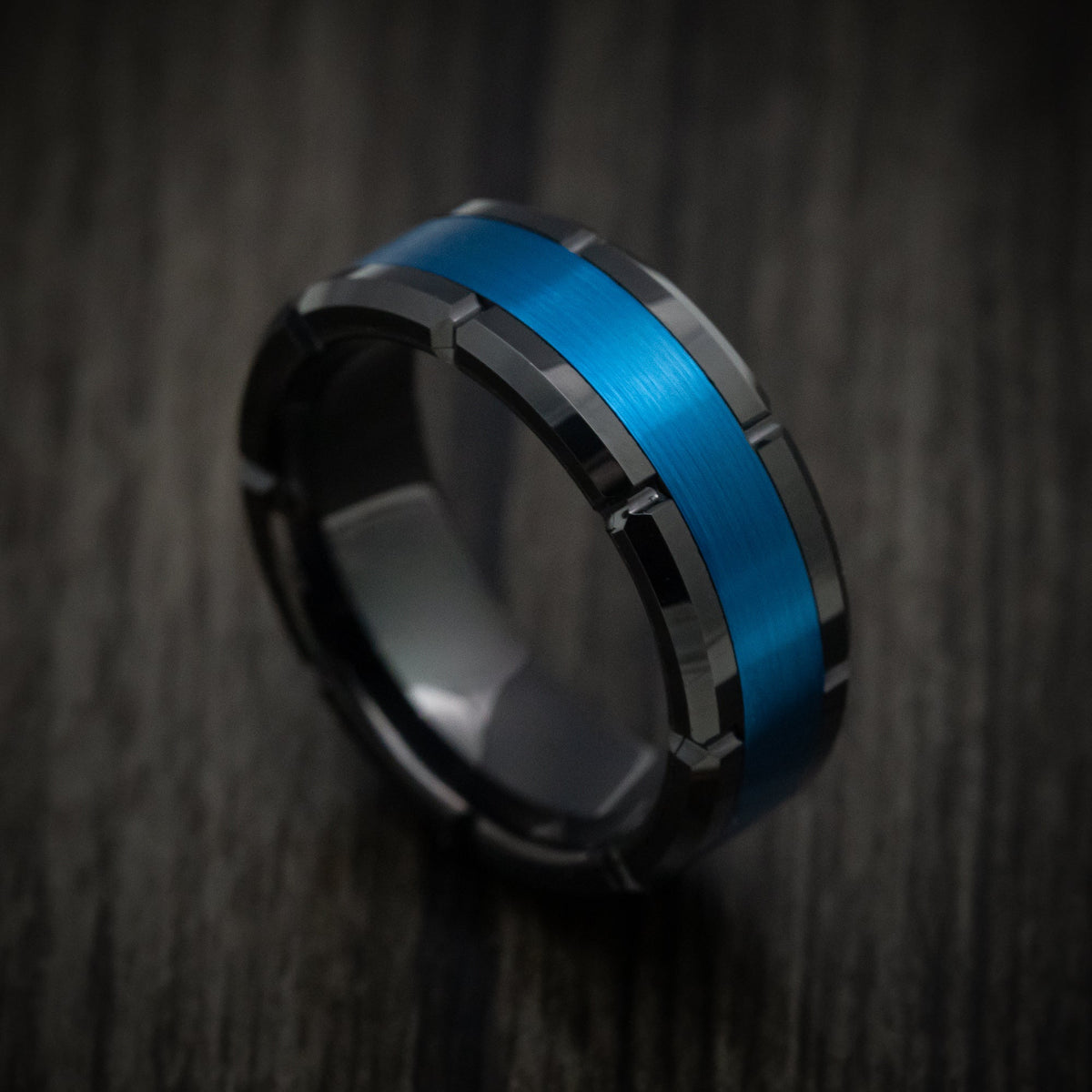 Outrider XVI - Black Tungsten Men's Wedding Ring with Anodized Blue Inlay - Nura Lab