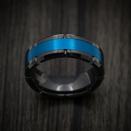Outrider XVI - Black Tungsten Men's Wedding Ring with Anodized Blue Inlay - view 2 - Nura Lab