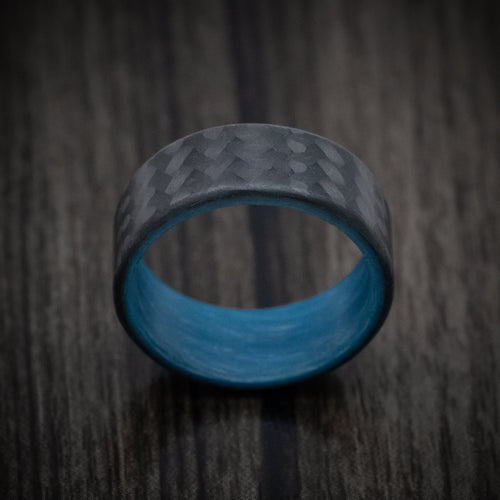 Stonehaven XIV - Carbon Fiber Men's Wedding Ring with Blue Glow Sleeve - view 2 - Nura Lab
