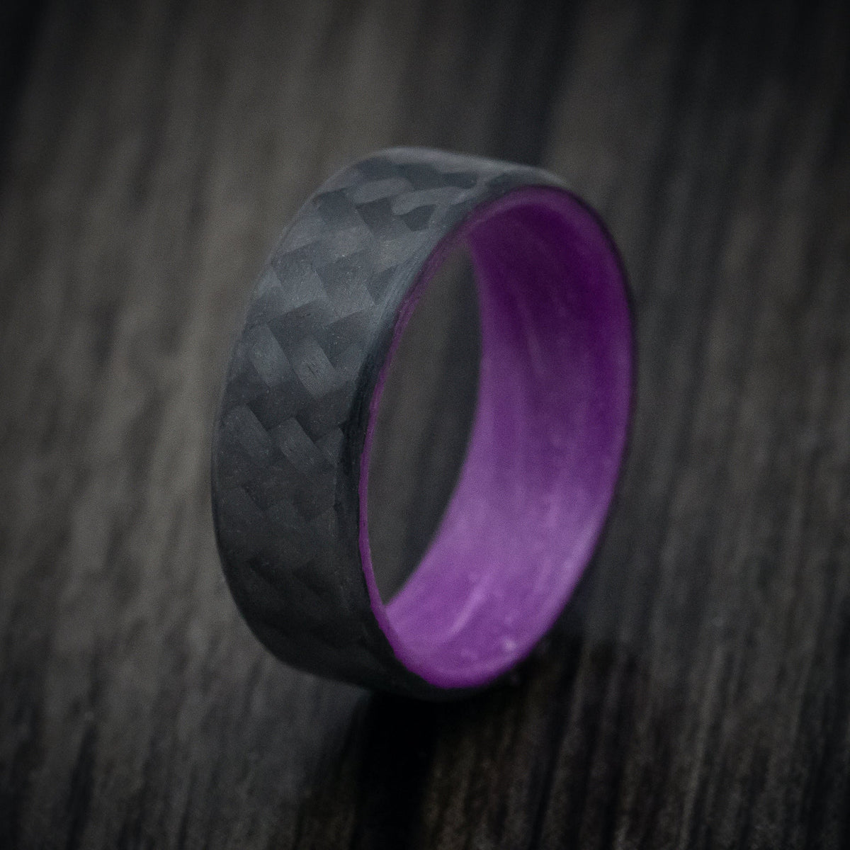 Granite XIV - Carbon Fiber Men's Wedding Ring with Purple Glow Sleeve - view 4 - Nura Lab