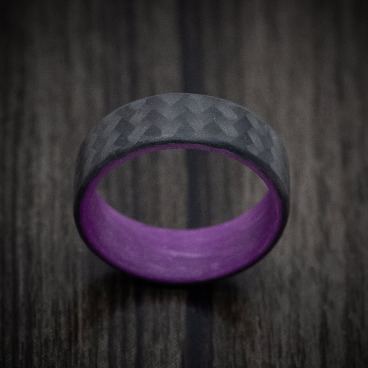 Granite XIV - Carbon Fiber Men's Wedding Ring with Purple Glow Sleeve - view 2 - Nura Lab