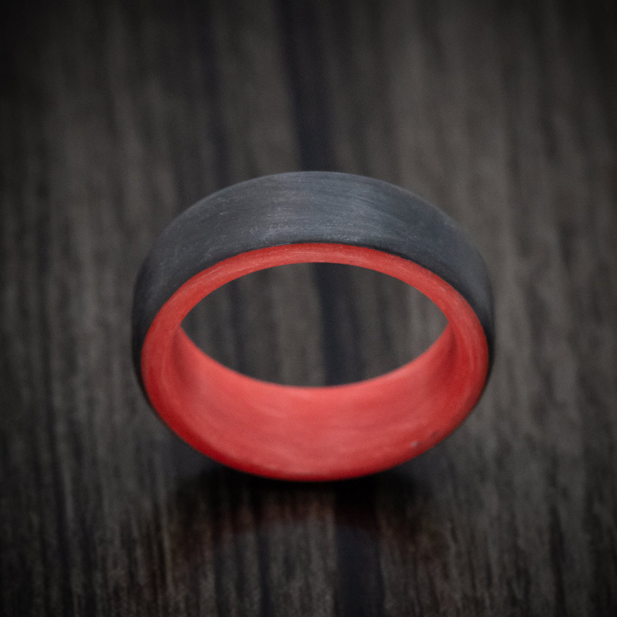 Highland XV - Carbon Fiber Men's Wedding Ring with Red Glow Sleeve - view 2 - Nura Lab