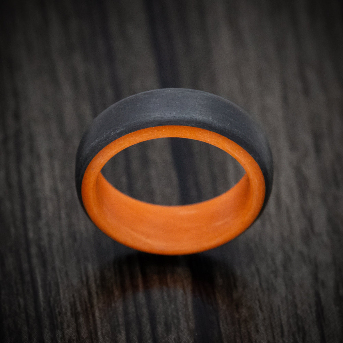 Onyx XIV - Carbon Fiber Men's Wedding Ring with Orange Glow Sleeve - view 2 - Nura Lab