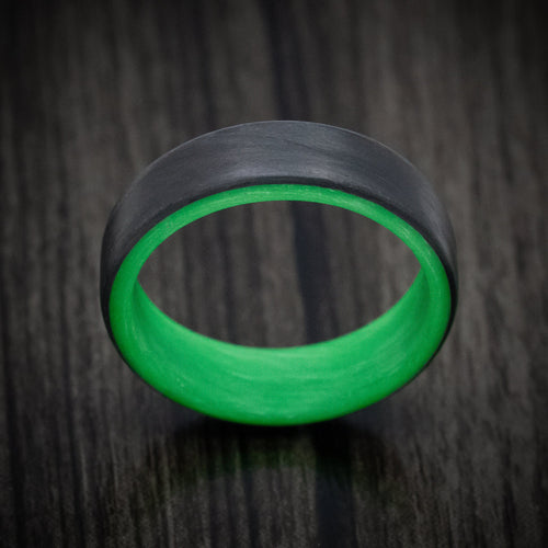 Blackstone XV - Carbon Fiber Men's Wedding Ring with Green Glow Sleeve - view 2 - Nura Lab