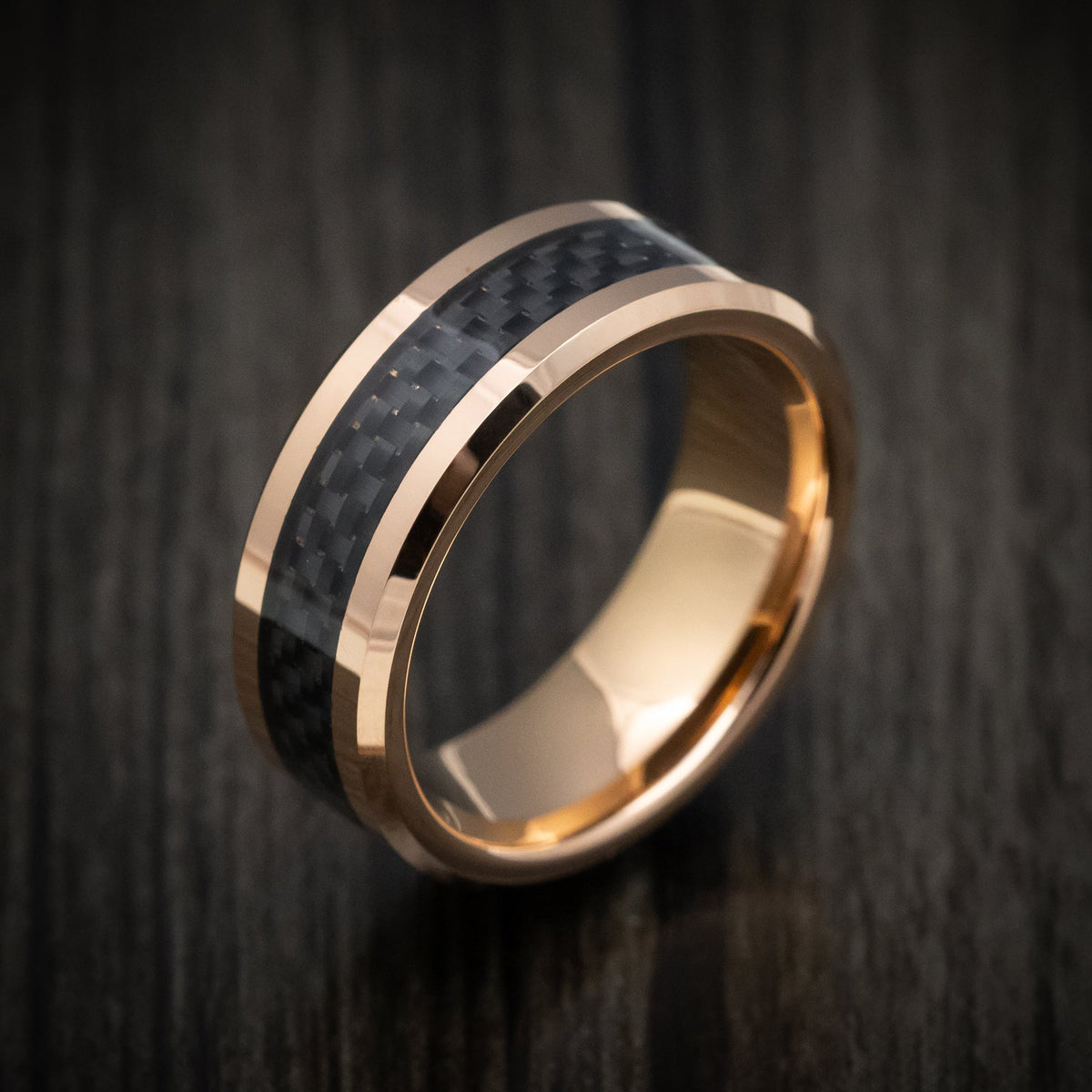 Griffin XIV - Golden Tungsten Men's Wedding Ring with Carbon Fiber Inlay - view 3 - Nura Lab
