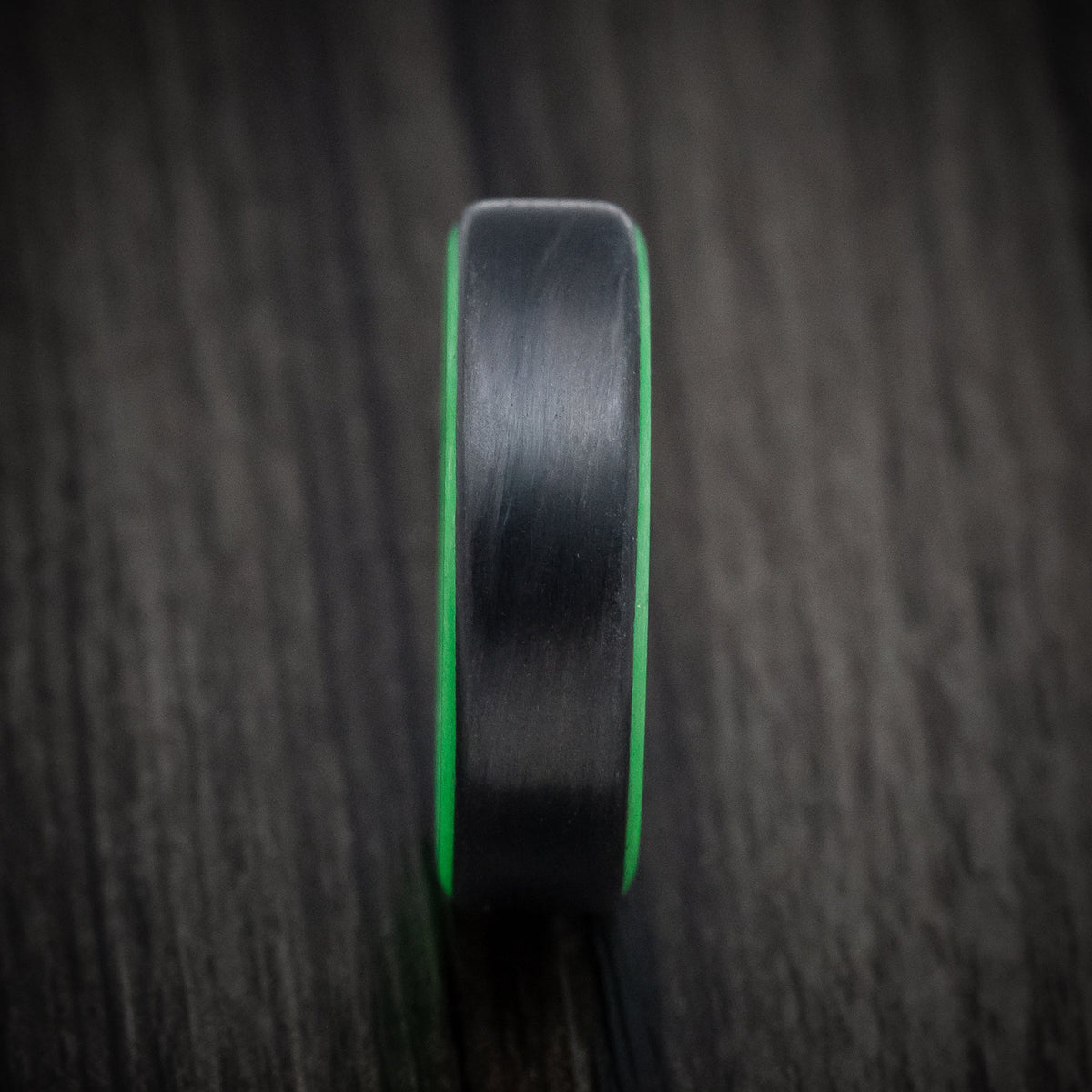 Blackstone XV - Carbon Fiber Men's Wedding Ring with Green Glow Sleeve - view 3 - Nura Lab