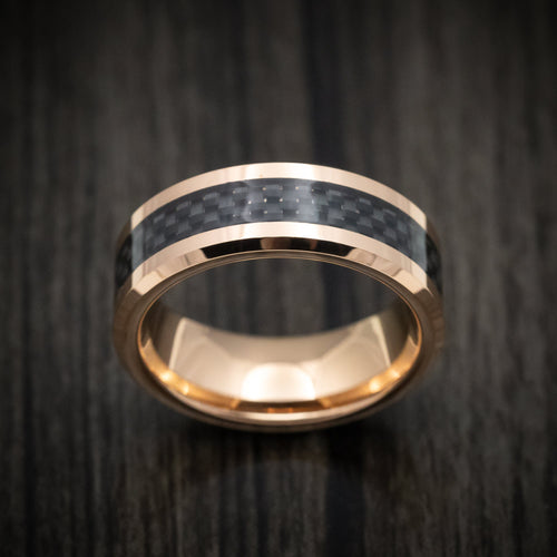 Griffin XIV - Golden Tungsten Men's Wedding Ring with Carbon Fiber Inlay - view 2 - Nura Lab