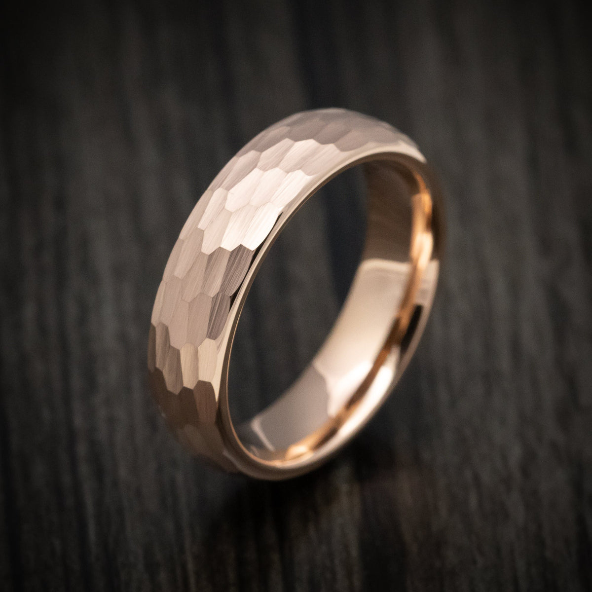 Obsidian XVI - Golden Tungsten Men's Wedding Ring with Hammer Finish - view 3 - Nura Lab