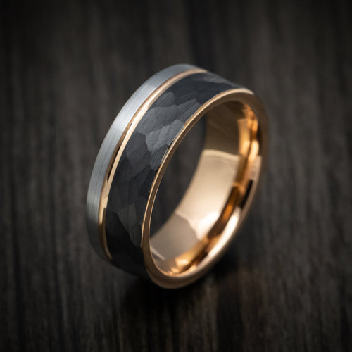Endeavour XV - Golden and Black Tungsten Tri-Tone Men's Wedding Ring - view 3 - Nura Lab