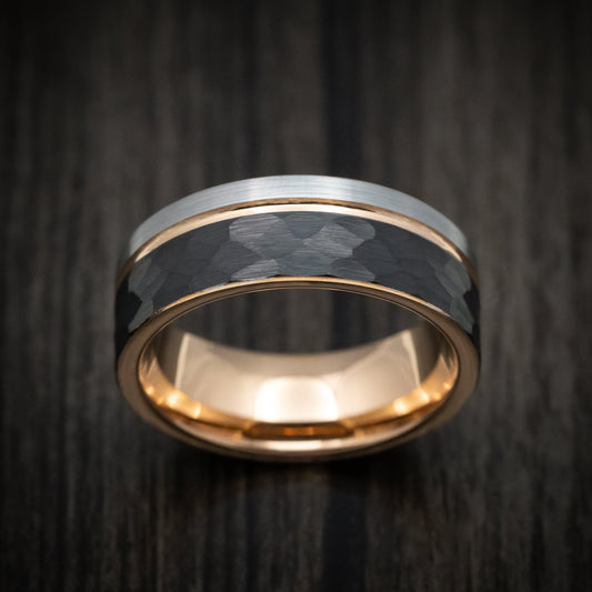 Endeavour XV - Golden and Black Tungsten Tri-Tone Men's Wedding Ring - view 2 - Nura Lab