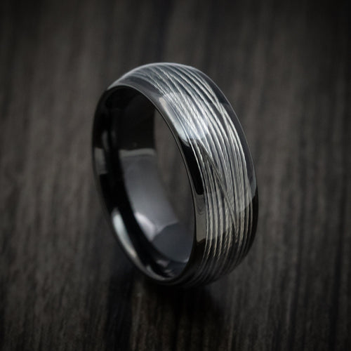 Highland XVI - Black Tungsten Men's Wedding Ring with Silver Wire Inlay - Nura Lab