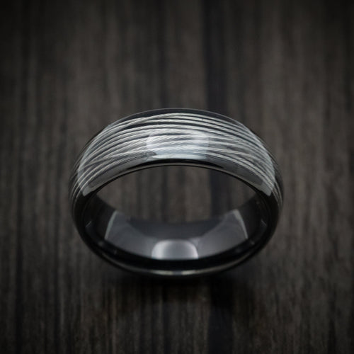 Highland XVI - Black Tungsten Men's Wedding Ring with Silver Wire Inlay - view 2 - Nura Lab